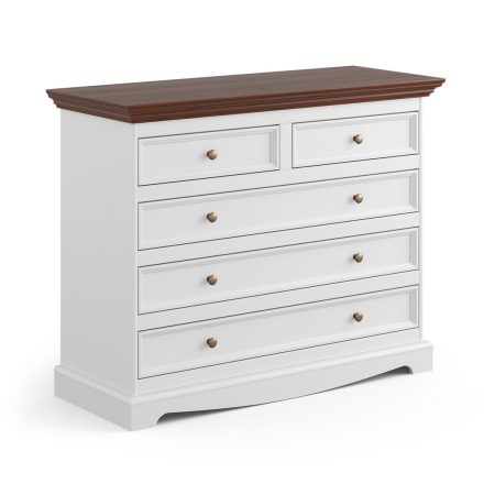 Komoda biała/orzech 5 szuflad Belluno Elegante