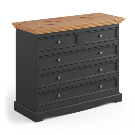 Komoda 5 szuflad grafit - naturalna sosna Belluno Elegante