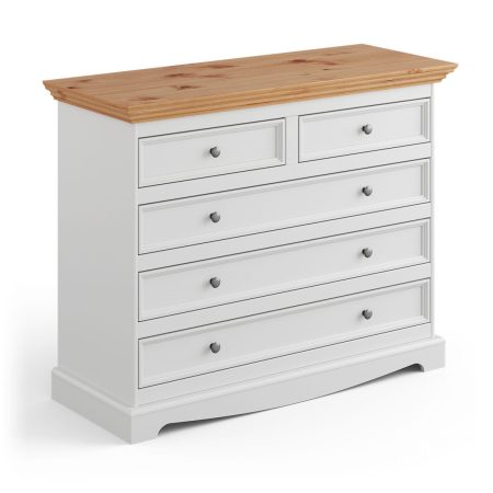 Komoda 5 szuflad biała - naturalna sosna Belluno Elegante