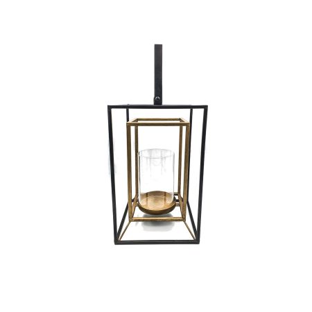 Lampion metalowy nowoczesny czarno-złoty