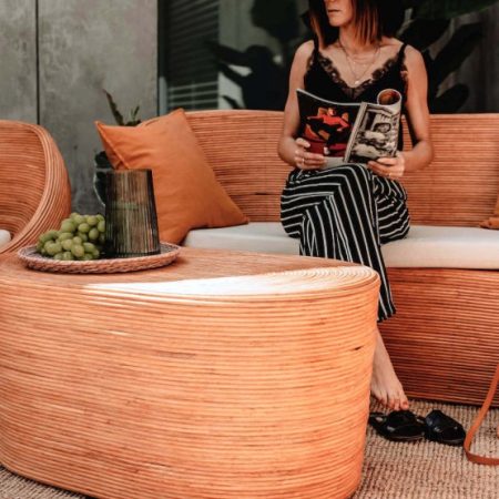 Zestaw rattanowy Tango sofa, dwa fotele i stolik kawowy owalny- jasny
