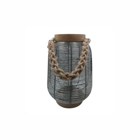 Lampion boho metalowy z drewnianym akcentem