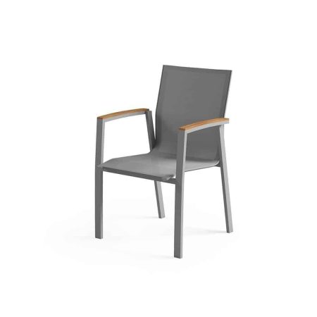Krzesło ogrodowe LEON  57x55x90 ZUMM szare aluminium teak
