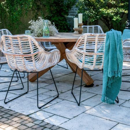 Komplet mebli ogrodowych BORDEAUX I 8 os. Vimine naturalny drewno teak - rattan