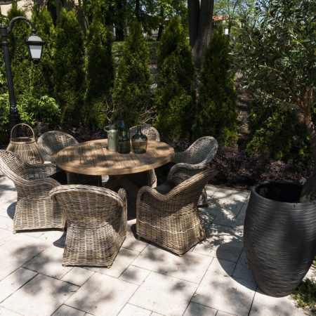 Zestaw stół teakowy z fotelami z rattanu BORDEAUX VI  Vimine naturalny drewno teak - rattan