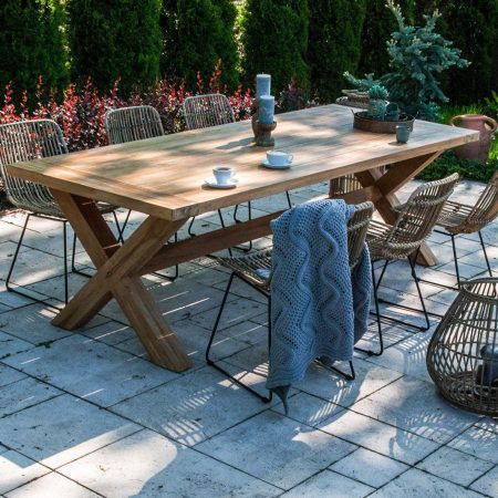 Zestaw mebli na taras LYON I 6 os. Vimine naturalny drewno teak - rattan