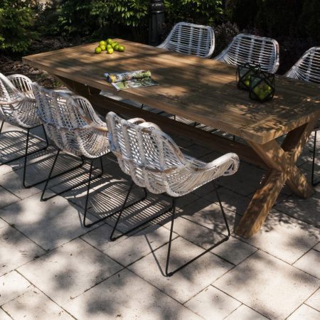 Zestaw stół teakowy z krzesłami z rattanu LYON VIII  Vimine naturalne drewno teak - rattan
