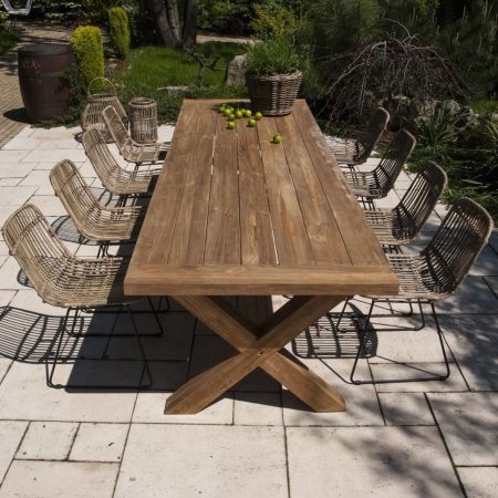Meble ogrodowe do ogrodu zimowego LYON XII 8 os. Vimine naturalne drewno teak - rattan