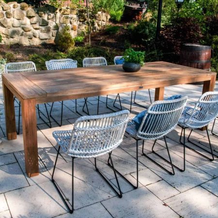Meble ogrodowe na taras NIMES II 6 os. Vimine naturalne drewno teak - rattan